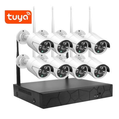 China Tuya Built-in Battery Operated Wireless Camera WiFi NVR 8 Channel Wireless Siren CCTV Set Outdoor 4 Camera System for sale