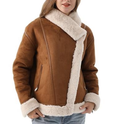 China Casual Brown Shearling Coat Women Faux Fur Teddy Coat Winter Warm Breathable Fur Jacket With Plus Size for sale