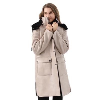 China Women Breathable Faux Leather Jacket Lapel Long Outwear The Ditch Coat Cardigan With Detachable Hood for sale