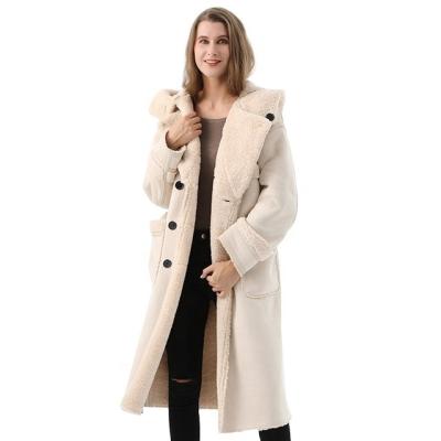 China Wholesale High Quality Breathable Faux Suede Hooded Fur Turn Down Collar Double Breasted Coat Winter Casual Jacket Women With Belted for sale