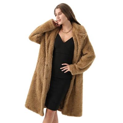 China Women Winter Warm Fuzzy Fleece Lapel Open Front Long Cardigan Coat Breathable Faux Fur Outwear Jackets With Pockets for sale