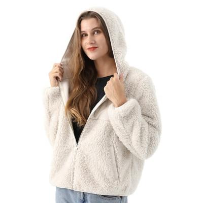 China Breathable Short Faux Fur Coat Hoodie Faux Fur Sheepskin Coat Leather Jacket With Faux Fur With Pocket for sale