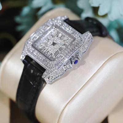 China Automatic Date Top Brand Luxury Fashion All Date Rhinestone Ladies Leather Band Square Quartz Watches Women for sale