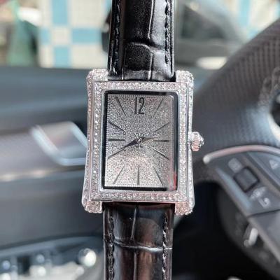 China Ladies Automatic Hot Sale Date Wrist Luxury Rhinestones Waterproof Square Leather Band Quartz Wristwatch For Women for sale