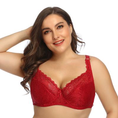 China Comfortable antibacterial big bras lift up sexy braletter dual density cup lace bra in plus size underwear for sale