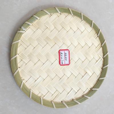 China Natural Sustainable Hot Sale Round Large Bamboo Basket Handmade Weaving Flat Tray for sale