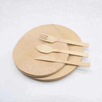 China Eco-friendly Disposable Bamboo Cutlery Set Fork Knife Spoon Disposable Dish for sale