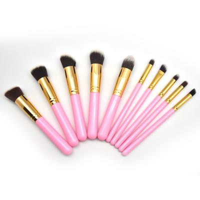 China Angular Blush Makeup Supplier Customized Professional Soft Synthetic Hair 10pcs Pink Handle Makeup Brush Set for sale