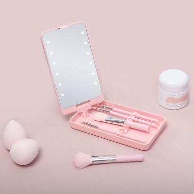 China Pocket LED Light Lit Mirror Touched Switch Makeup Mirror With Storage Box LED Mirror Travel for sale