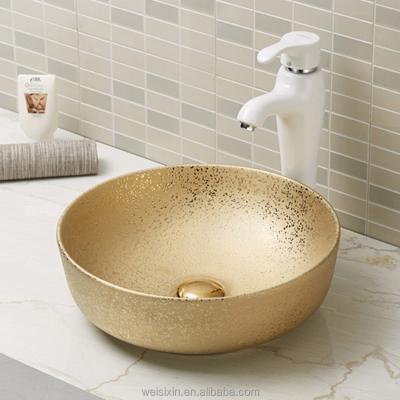 China Modern Sanitary Ware Ceramic WC Hand Wash Sink Bathroom Round Basin Gold A428 for sale