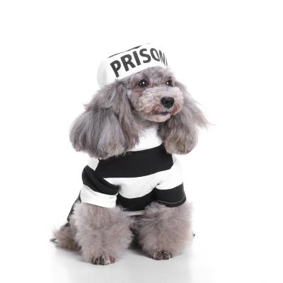 China 2021 Viable Pet Transformation Costume Prison College Prison Uniform Crossed Halloween Cosplay Carnival Dog Clothes T/T Black And White for sale