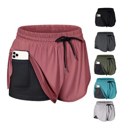 China Anti-wrinkle Women's Drawstring 2 In 1 YOGA SHORTS Women's Gym Fitness Equipment Running Shorts for sale