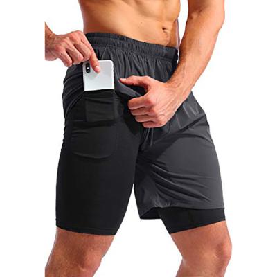 China Anti-Wrinkle Men 2 In 1 Running Shorts 7 Quick Dry Gym Workout Athletic Shorts For Men With Phone Pockets for sale