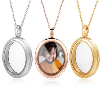 China TRENDY Fashion 316L Stainless Steel Oval Pendant Photo Necklace Glass Pendant for sale