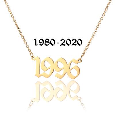 China Wholesale TRENDY High Quality Stainless Steel Birth Year Number 18k Gold Plated Personalized Name Necklace For Girls Gifts for sale