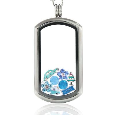 China Stainless Steel Fashion Pendants 316l Stainless Steel Rectangle Memory Floating Glass Pendant for sale