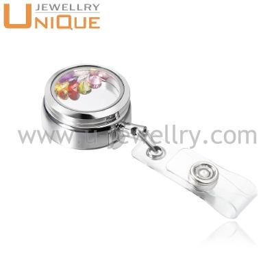 China High Quality Wholesale Plastic Retractable Stainless Steel Custom Badge Reel With Stainless Steel Charms Pendant for sale