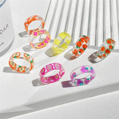 China New Summer Personality Amazon Fashionable Women Ring Fruit Nickel-free Resin Colorful Rings for sale