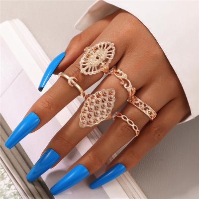 China Retro Geometric Wide Hollow Ring Moon Pattern Nickel Free 6-Piece Join Ring Rings Set For Women for sale