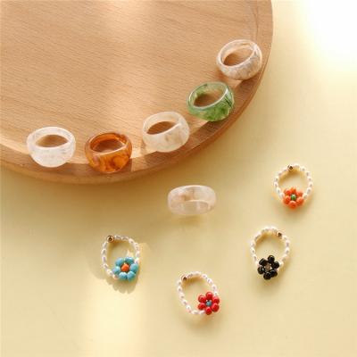 China Single Fashion Girl's Tail Ring With Transparent Resin Round Statistical Institute Freshwater Flower Nickel Free Pearl for sale