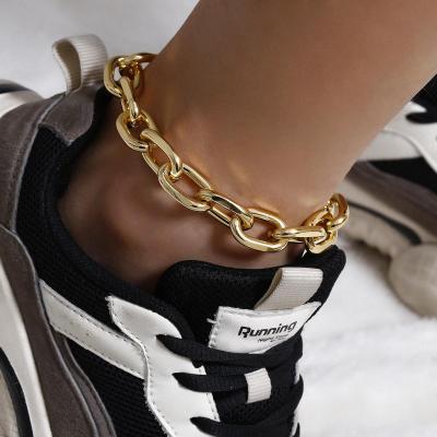 China Retro FASHIONED Geometric Cavity Exaggerated Foot Ornaments Simple Single Layer Punk Metal Chain Anklets for sale