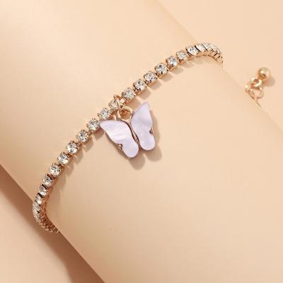 China Fashionable Insti trend line jewelry wholesale shiny claw chain bracelet feet full of diamond butterfly bracelet for sale