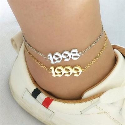 China New Year Stainless Steel Vintage Stainless Steel Anklet FASHIONABLE Digital Female Couples Anklet Customizable Jewelry for sale