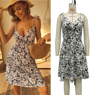 China 2022 New Arrivals Women Breathable Sundresses Print Hollow Party Slim Casual Dresses Bubbled Boho Dresses for sale