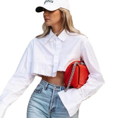 China Spring Street Style Long Short Style Anti-pilling 2022 Women's Shirt Sleeve Button Down Shirt Women Tops for sale