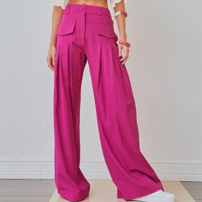 China Fashion Women's Street Anti-pilling Floor Pants With Pocket Rose Red High Waist Casual Women's Trousers Overalls for sale