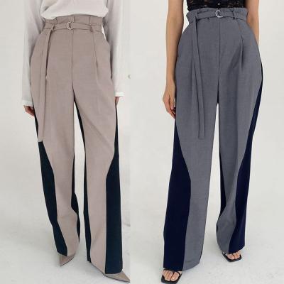 China Custom Wholesale Anti-wrinkle Fashion Color Block Stylish Suit Pants For Women Contrast Side Wide Leg Tailored Pants Womens Trousers And Slacks for sale