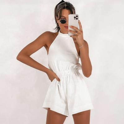 China White Women's Rompers Women's Outfits Cotton Halter Backless Romper Casual Sleeveless Sexy Wholesale Rompers for sale