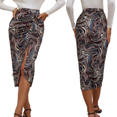 China Wholesale Women's Clothing Anti-Static All Over Print High Waist Pencil Skirt Split Thigh Skirt Marble Print Pencil Skirts for sale