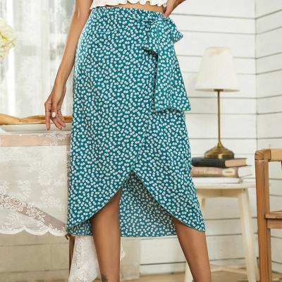 China Summer Breathable Spring Hot Sale Ins Casual Outfits For Woman Vacation Beach Dress With Ruffle Slit Skirt Floral Midi Skirt for sale