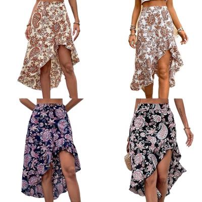 China Anti-Static Paisley Print Clothing Boho Print Skirt Summer Women Floral Graphic Playful Floral Skirts For Ladies Asymmetrical Edge Midi Skirt for sale