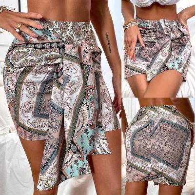 China Instagram Breathable Villain Clothes Floral Cheeky Tie Front Design Slim Body Buttocks Summer Where Wrap Graphic Edges Women's Skirts for sale