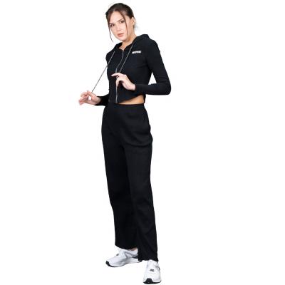 China Breathable Quick Dry Zipper Cropped Hoodie And Long Sweatsuit Wide-Leg Pant Set for sale