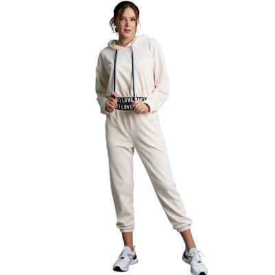 China Soft Breathable Sweatsuit Cropped Hoodie And Elastic Edge And Waist Long Panty Set for sale