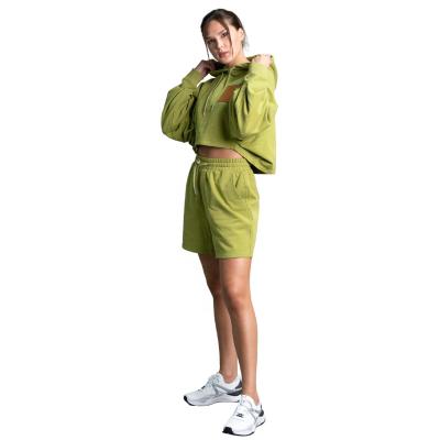 China Women's Breathable Sweatsuit Cropped Hoodie and Front Tied Short Set for sale