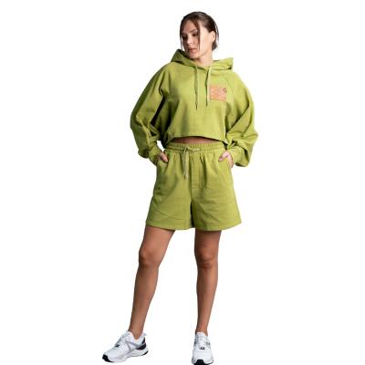 China Women's Breathable Sweatsuit Cropped Hoodie and Front Tied Short Set for sale