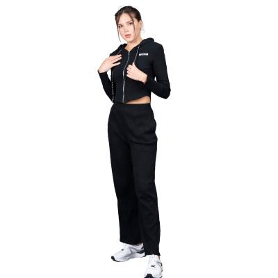 China Breathable Quick Dry Zipper Cropped Hoodie And Long Sweatsuit Wide-Leg Pant Set for sale