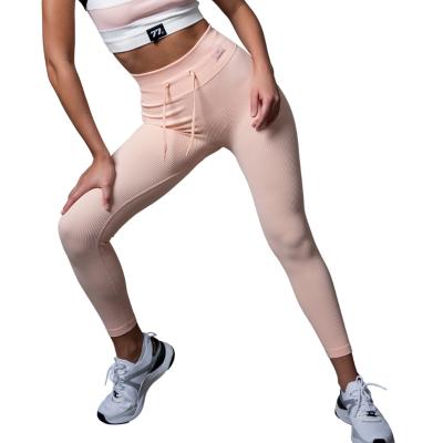 China Front Tied High Waist Legging Ribbed Breathable Sweat Pants-Fitness Yoga Workout Long Butt Lifting Pants for sale