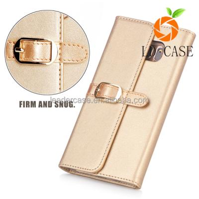 China Shoulder Strap Lady Makeup Mirror Back Flip Card Holder Wallet Leather Shockproof Cover Phone Case for sale