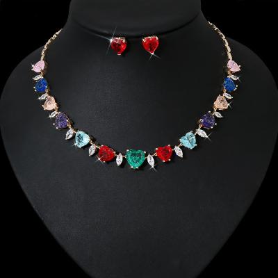 China 2021 CLASSIQUE Trendy Colorful New Design Unique Heart Type 2pcs Crystal Rhinestone Dubai Jewelry Sets Jewelry for sale