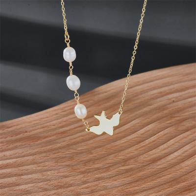 China Other Wholesale Korean Jewelry Pearl Peace Dove Bird Freshwater Gold Filled Necklace for sale