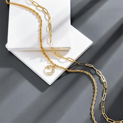 China Other Fashion Vintage Jewelry Accessories Popular Copper Gold Plated Link Chain 18k Gold Brass Necklace New for sale