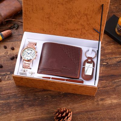 China Men's Pen Cufflink Watch Quartz Dial Set Waterproof Wallet Big Men's Casual Watch Sets for sale