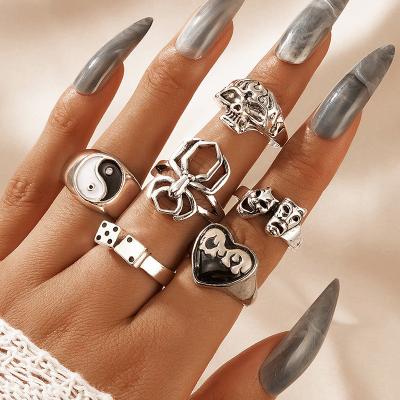 China FASHIONABLE Black And White Spider Skull Love Boho Vintage Designer Stackable Rings For Women Gift for sale