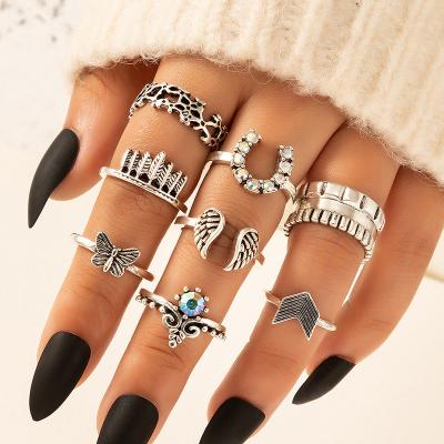 China TRENDY Silver Bohemian Stackable Joint Butterfly Knuckle Retro Jewelry Geometric Cock Rings Geometric Stacking Rings for sale