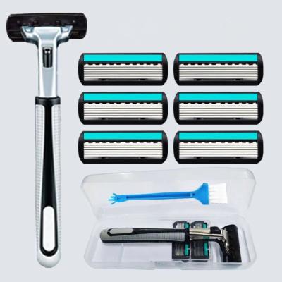 China System Razor With 6Blade Customized Logo 6 Blades Metal Handle Lady Women Female And Men System Razor for sale